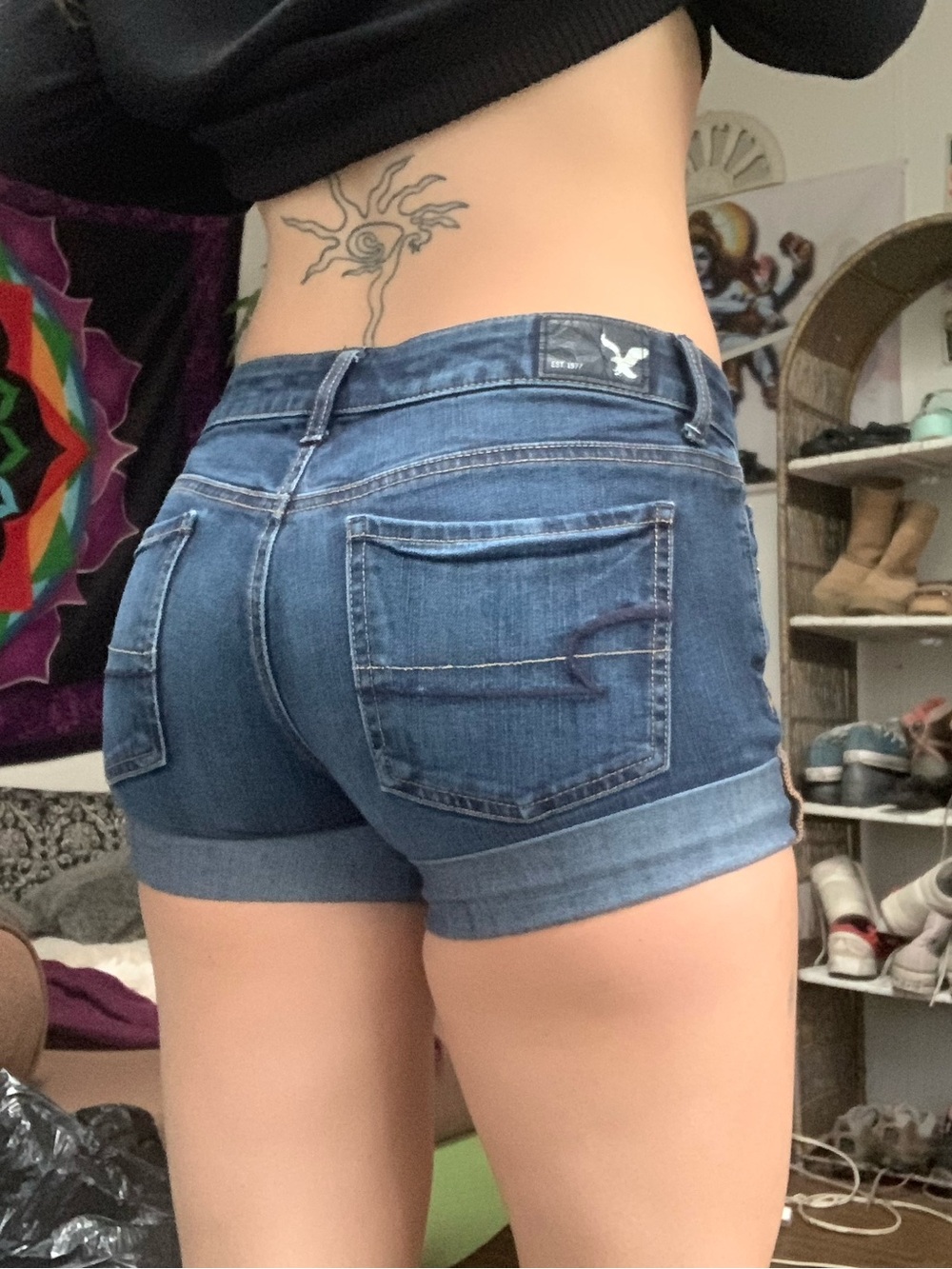 American Eagle Outfitters Dark Blue Cuffed Denim Shorts